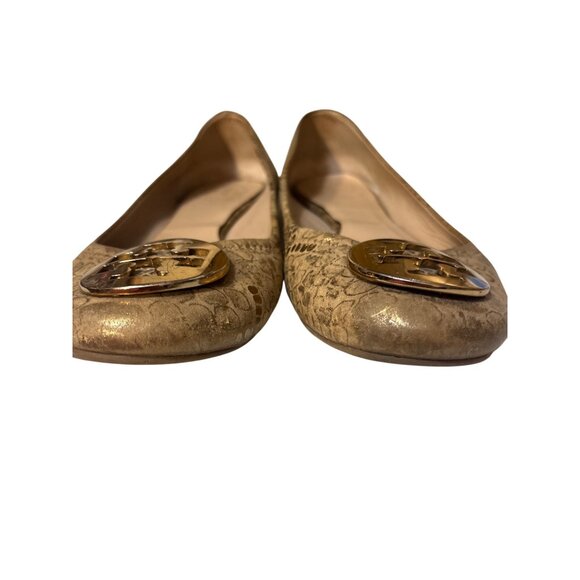 Tory Burch Gold Snake-Embossed Leather Ballet Flats Womens Size 7 - Picture 3 of 8